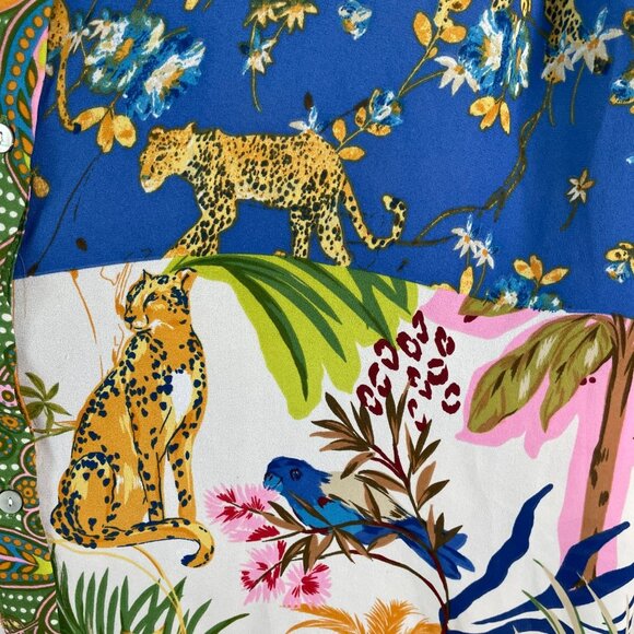 Rose + Olive Womens Plus 1X Tropical Leopard Animal Print Button Up Shirt Blouse - Picture 10 of 12